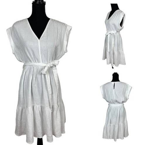 Magaschoni  Gauze Ruffle Dress White MEDIUM Organic Cotton Beach Resort Designer