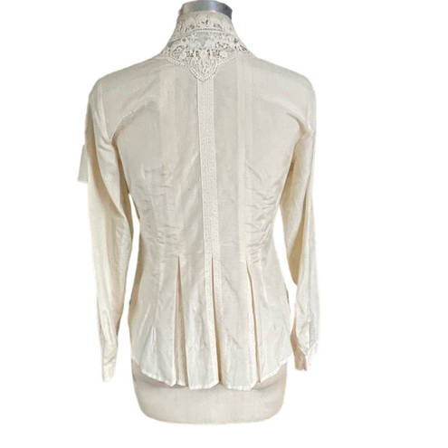 Coldwater Creek  Button Up High Neck Cream Lace Blouse Size XS X-Small