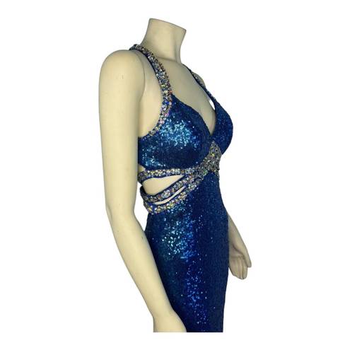 Faviana FAVOANA 7507 Royal Blue Sequenced sexy open back prom dress size 4