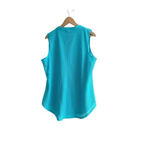 Westport  Crochet Eyelet Tank Teal Blue Button Front Plus Size XL