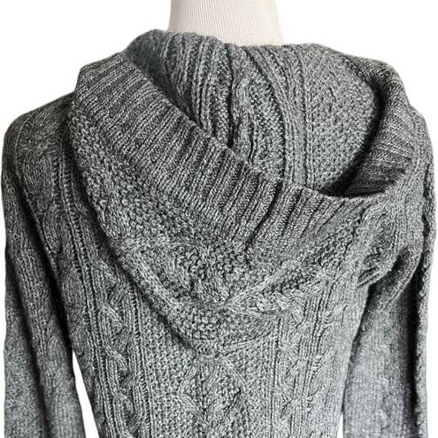 CAbi Womens  Cable Knit 610 Hooded Charcoal Alpaca Open Cardigan Sweater - Sz S