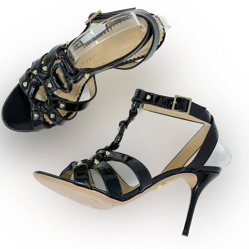 Charlotte Olympia  Allure Black Patent Leather Gold Studded Sandal size 37.5