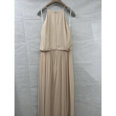 Donna Morgan NEW BHLDN  Alana Chiffon Halter Wedding Guest Gown Champagne Tan  8