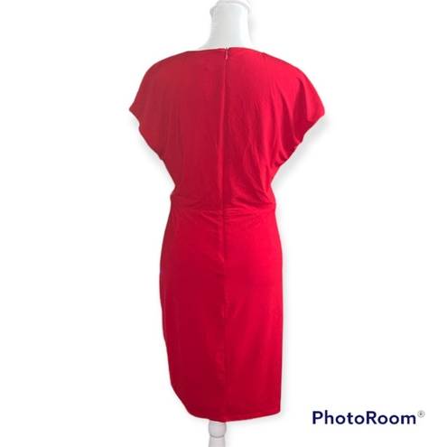 Badgley Mischka Belle  Red Faux Wrap Fitted Dress Size US 6