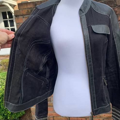 Cache  Unique Linen Leather Jacket Small S