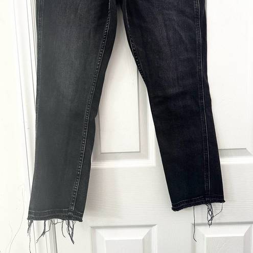 Gap  Denim Washed Black Vintage High Rise Slim Jeans Open Raw Ankle Hem 28 Short