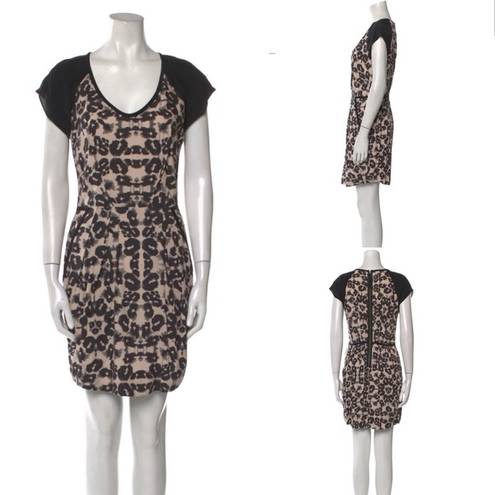 Rebecca Taylor Silk LEOPARD BLOCK Mini Dress color black & cream Size US 4 NWT