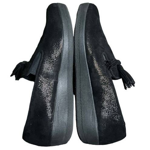 FitFlop  Womens Superskate Tassel Suede Shimmer Loafers Shoes 8.5 Black Slip On