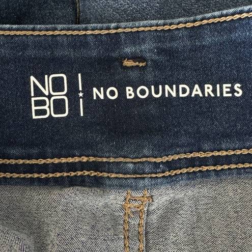 No Bo  Juniors SZ 15 Jean Shorts Cuffed Hems Whiskered Pocket Stretch Hi-Rise Blue