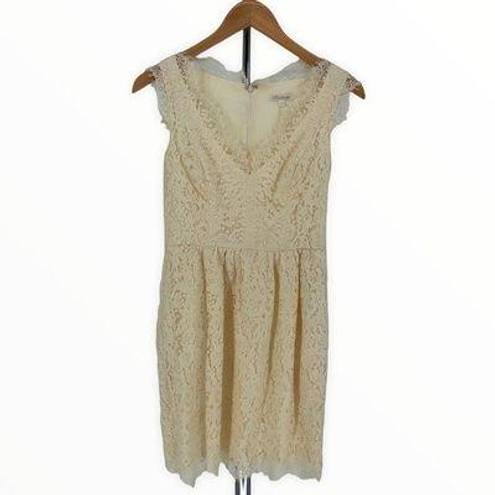 Shoshanna  Cream Eyelash Lace A-Line Sleeveless V Neck Dress with Pockets size 2