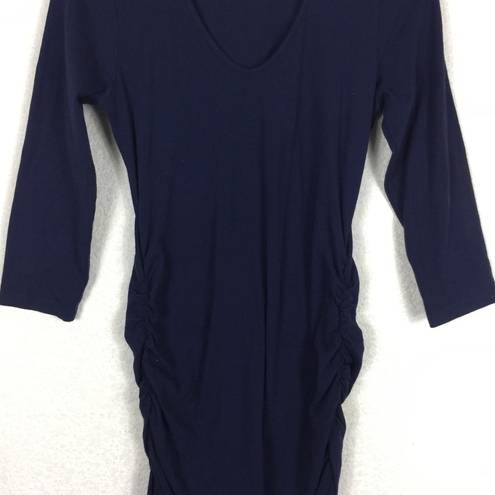 Michael Stars  Blue Ruched 3/4th Sleeve Midi Dress Medium