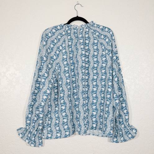 Hill House NWT  Blue Linear Floral Poly Crepe The Millie Top Size XL