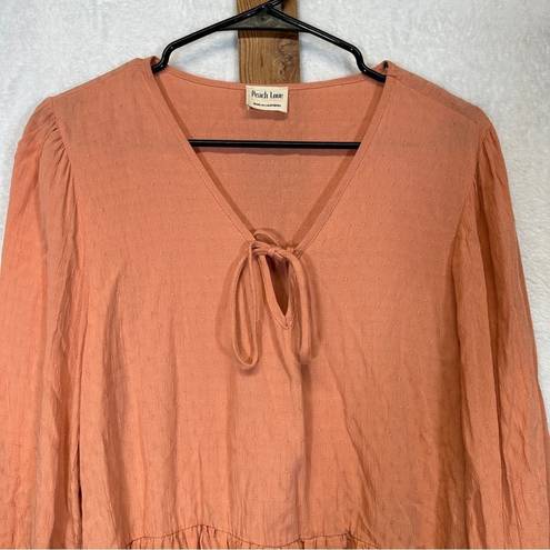 Peach Love California  Peach Long Bell Sleeve Tiered Ruffle Blouse Size M