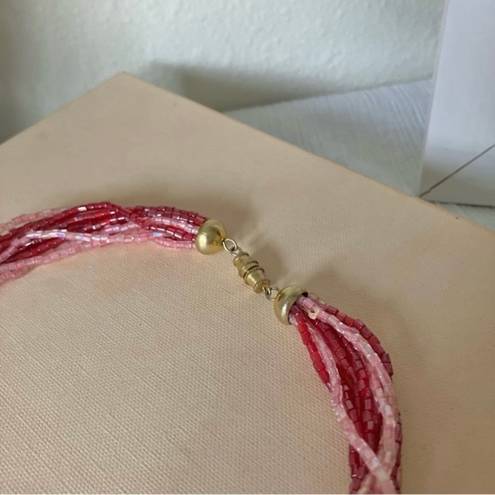 American Vintage Vintage “Vivica” Pink Seed Bead Multistrand Necklace Gold Tone Bubblegum Rose 