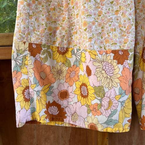 American Eagle  Women's Yellow Floral Wide Leg Pull On Pants Size XL