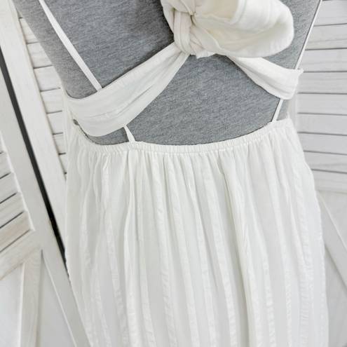 ZARA Flowy Textured Maxi Slip Dress Ivory White Medium Monochrome Stripe