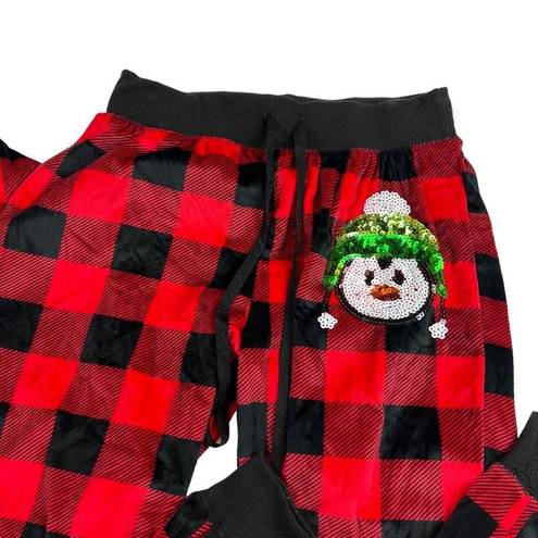 Wish Third  womens Medium Lounge Pants jogger Pajama buffalo plaid winter sequins