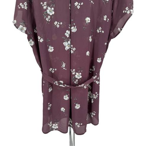 The Moon Full Segura Short Sleeve Tie Waist Maternity Blouse Light Purple Floral 2X