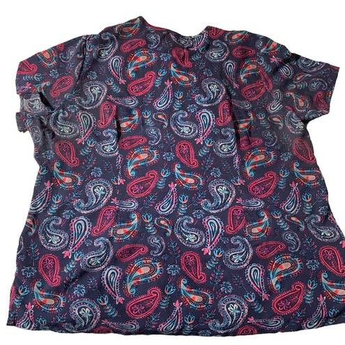 Butter Soft  stretch woman's blue paisley scrub top 2XL