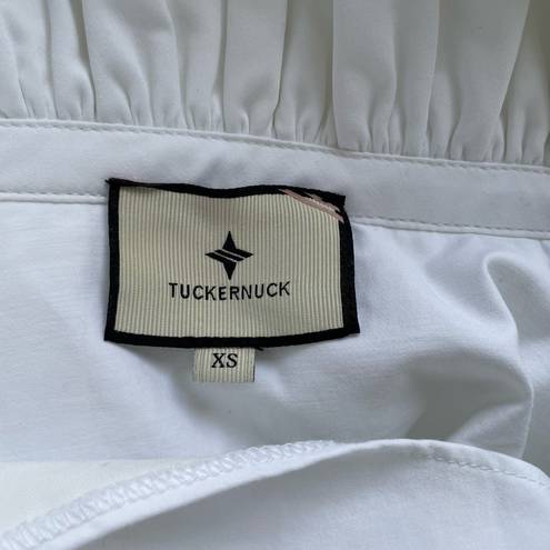 Tuckernuck  Bouvier Blouse Sleeveless White Stretch Poplin Ruffle Neck Size XS