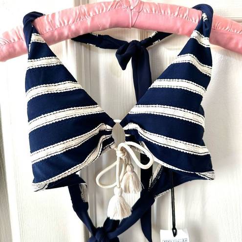 Robin Piccone  Abi stripe navy halter bathing suit top