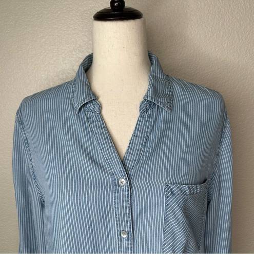 Chico's Chico’s 100% Lyocell Blue Striped Button Down Shirt