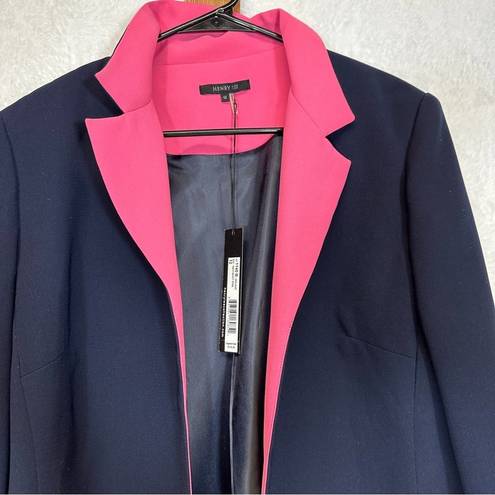 Lee Henry  Navy Blue & Hot Pink Long Sleeve Open Blazer Size 12