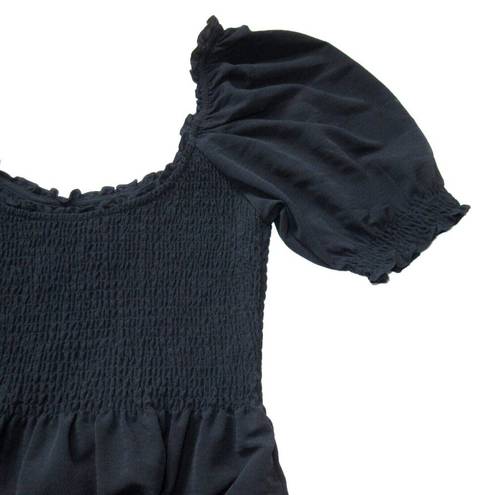 Hill House NWT  Louisa Nap Dress in Black Poly Crepe Smocked Midi L Pockets!