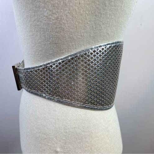 Fendi Metallic Silver Leather PVC wide cinch belt 2007 runway Womens FLAWED