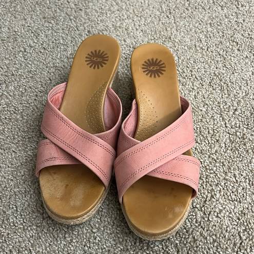 UGG  Pink Leather Criss Cross Mule Wedge Sandals Women's 7.5