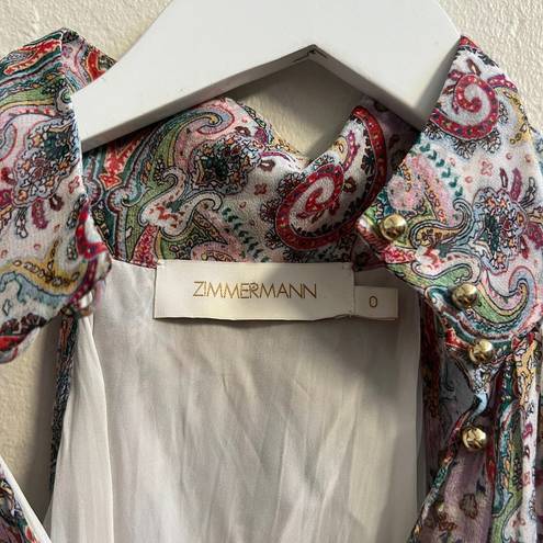 Zimmermann EUC $595  100% Silk Paisley Ruffle Belted Mini Dress