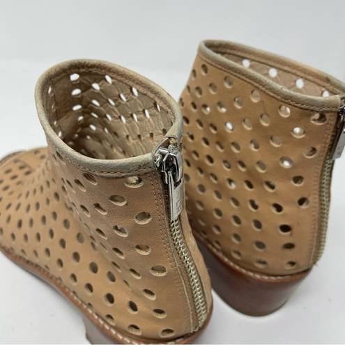 Loeffler Randall  Ione Beach Tan Leather Perforated Peep Toe Ankle Boots Shoes 6