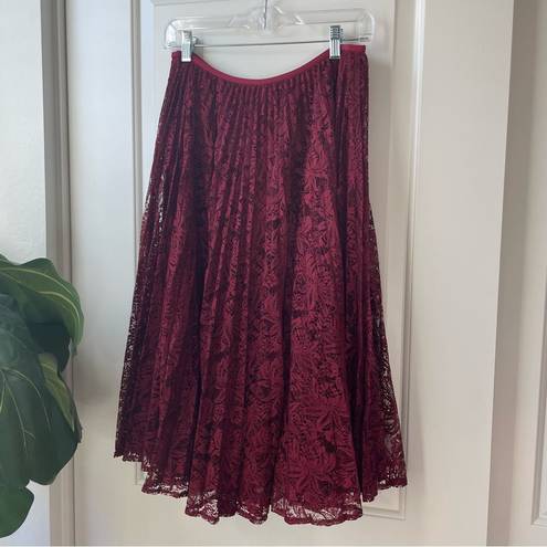 Talbots  Lace Pleated Skirt Maroon Red 6