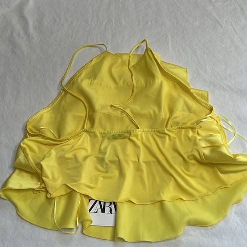 ZARA  Yellow Ruffle High Neck Yellow Tank Top Size Large