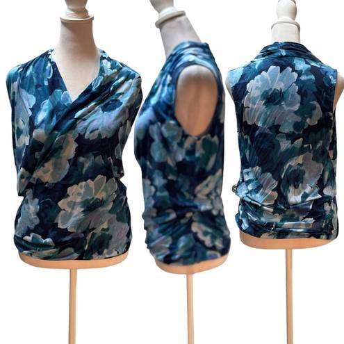 Tommy Bahama Mutli-Blue Color Floral Print Sleeveless Women's Wrap Shirt Size XS