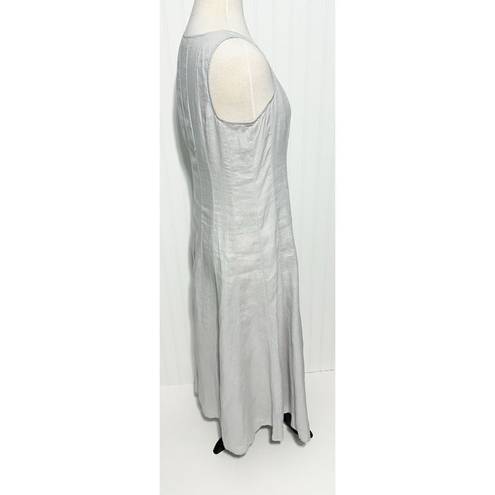 J.Jill  Tank Dress Pleated Sleeveless Scoop Neck Side Zip Linen Gray Medium