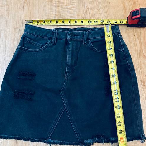 Volcom Women's High Waisted Raw Hem Black Denim Mini Skirt Size S