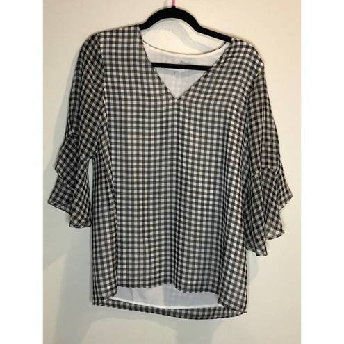 Calvin Klein Small  Black and White plaid check Work Career Blouse