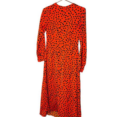 Hunter Bell  Orange Black Animal Print Lawton Polka Dot Ruched Dress Size 0