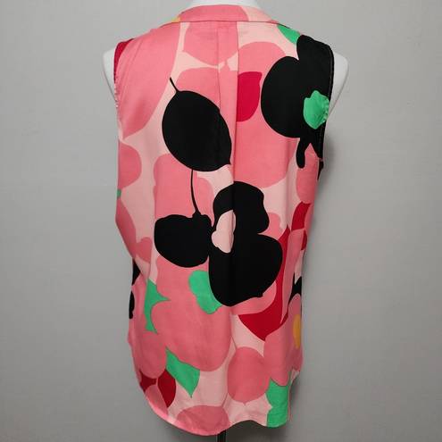 Ny&co NY& Pink Black Retro Floral Sleeveless Blouse Size Large