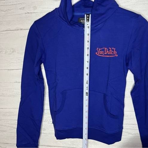 Von Dutch Zip Up Blue Hoodie with Orange Logo Signature Size Small