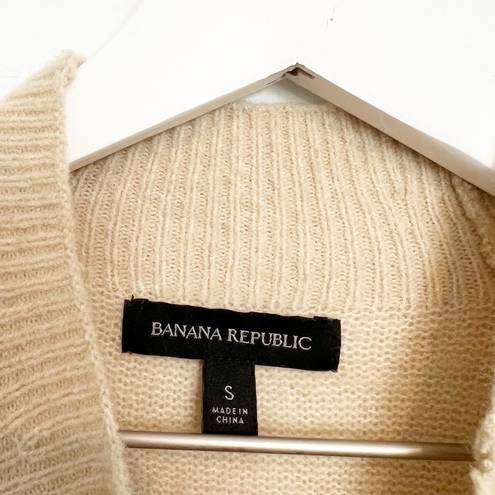 Banana Republic  Merino Wool Blend Mock Neck Ribbed Sweater Beige Tan Size Small