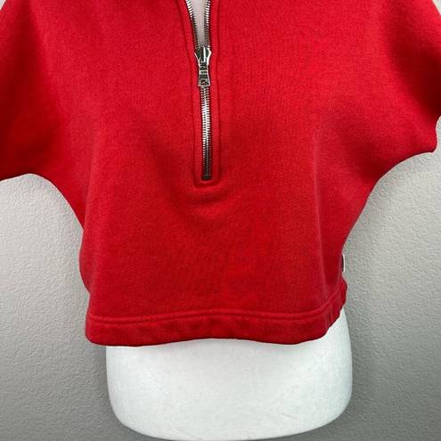 Good American  Red 3/4 Zip Short Sleeve Cropped Sweatshirt Size 0/XS Oversized