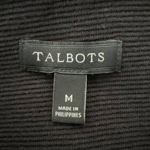 Talbots  Shirt Women Medium Black Rib Knit Mock Neck Buttons Neutral Minimalist