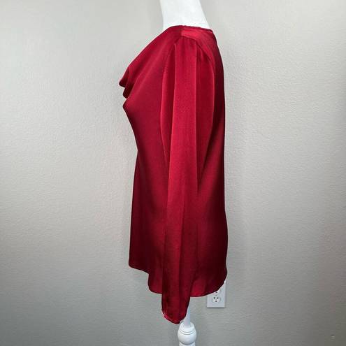 Natori  Solid Red Long Sleeve Draped Cowl Neck Textured Top Women’s Size Medium
