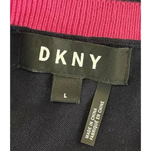 DKNY  navy blue pink trim pullover sweater Womens Size L