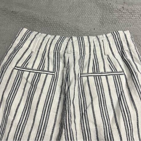 Madewell  Linen-Cotton Paperbag Pants in Dark Baltic Stripe Size 8 EUC