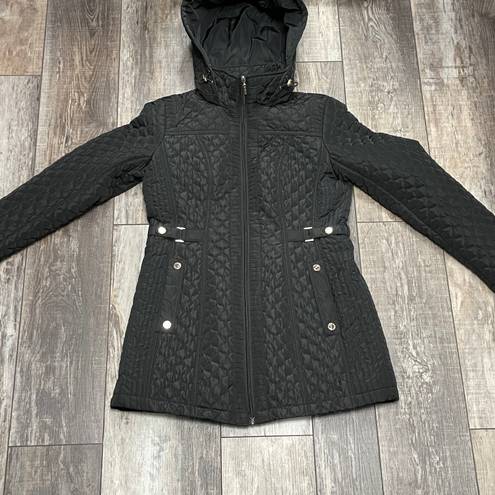 Gallery Quilt Hooded Jacket Black With Gold Hardware Size Small