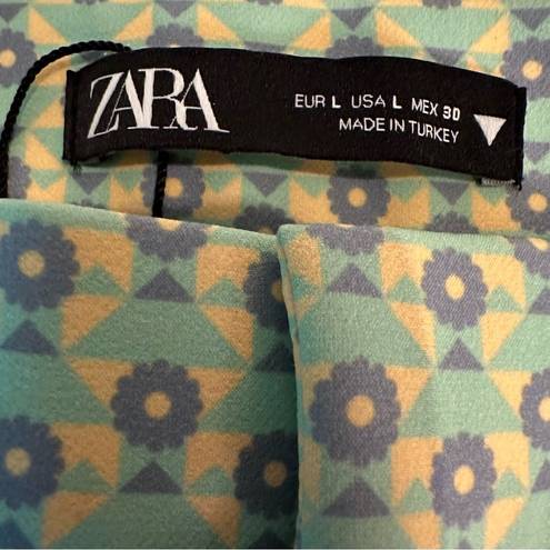 ZARA  High Waisted Green Purple Triangle Floral Pattern Cropped Pants Women’s L