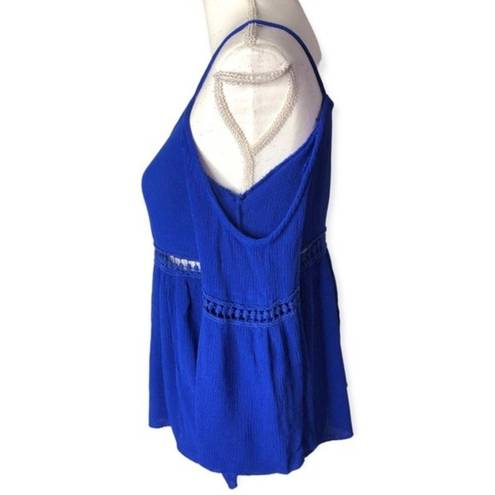 Emma’s Closet  Royal Blue Boho Cold Shoulder Embroidered Blouse